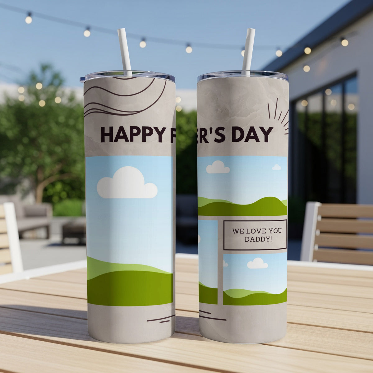 Two tumblers with "Happy Father's Day" and "We Love You Daddy!" text.