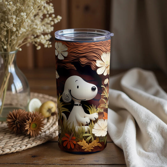 Cute Snoopy Floral Themed Tumbler for Beverages