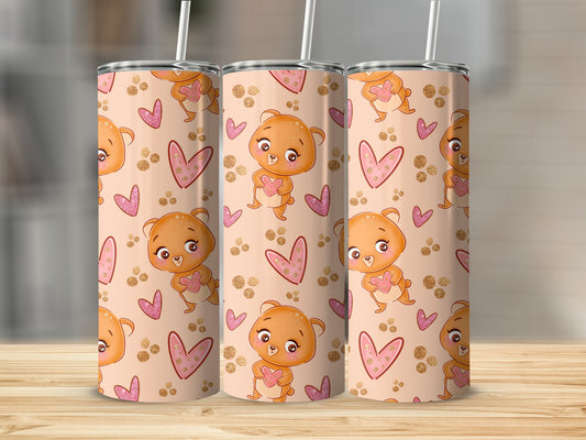 Cute Cartoon Bears and Hearts Design Insulated Tumbler