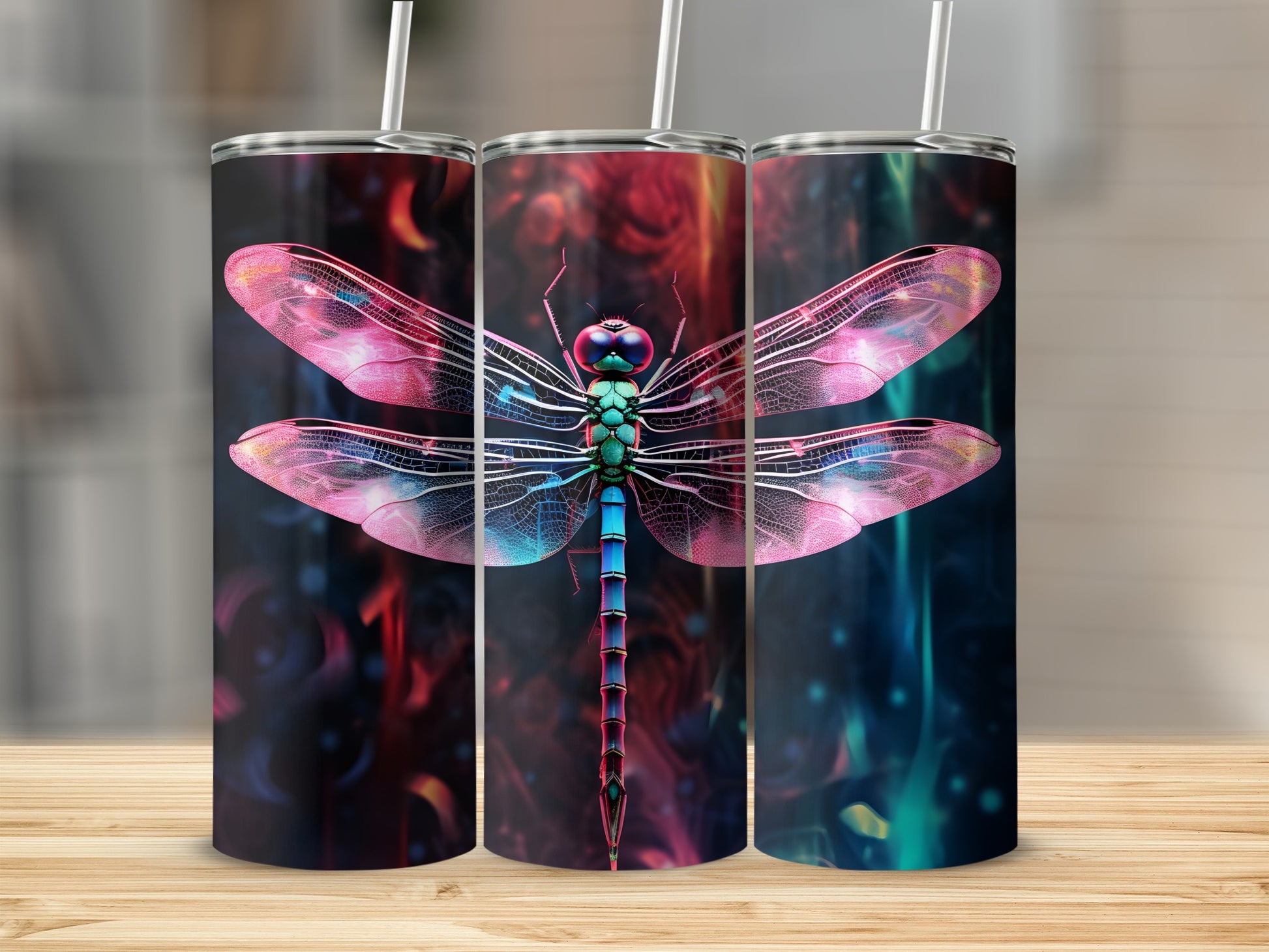 Colorful Dragonfly Design Stainless Steel Tumbler