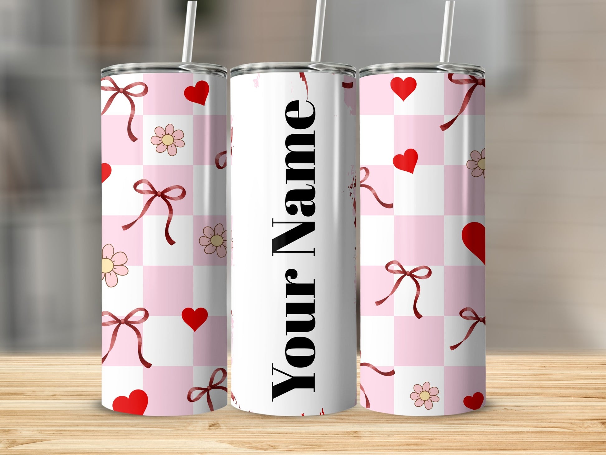 Personalized Pink Hearts and Bows Tumbler Flask