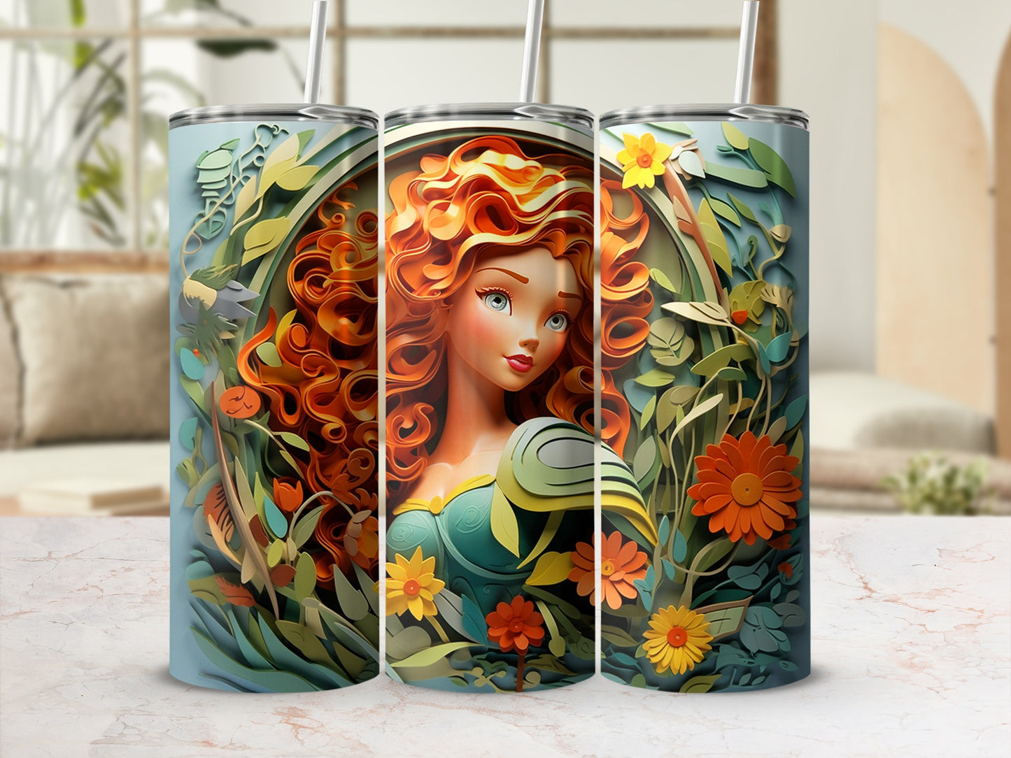 Enchanting Redhead Illustration Floral Design Tumbler