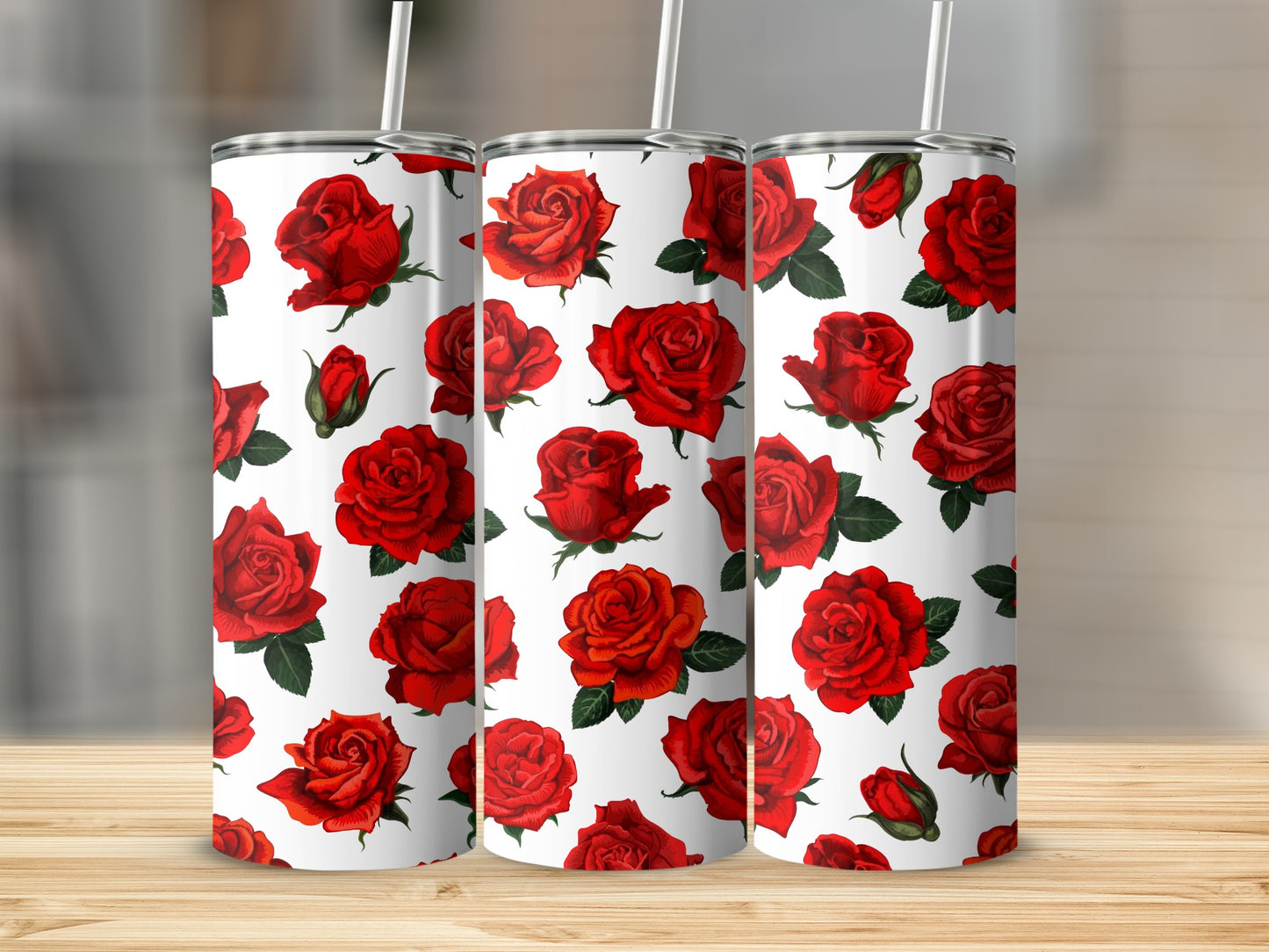 Red Rose Printed Design Elegant Tumbler Drinkware