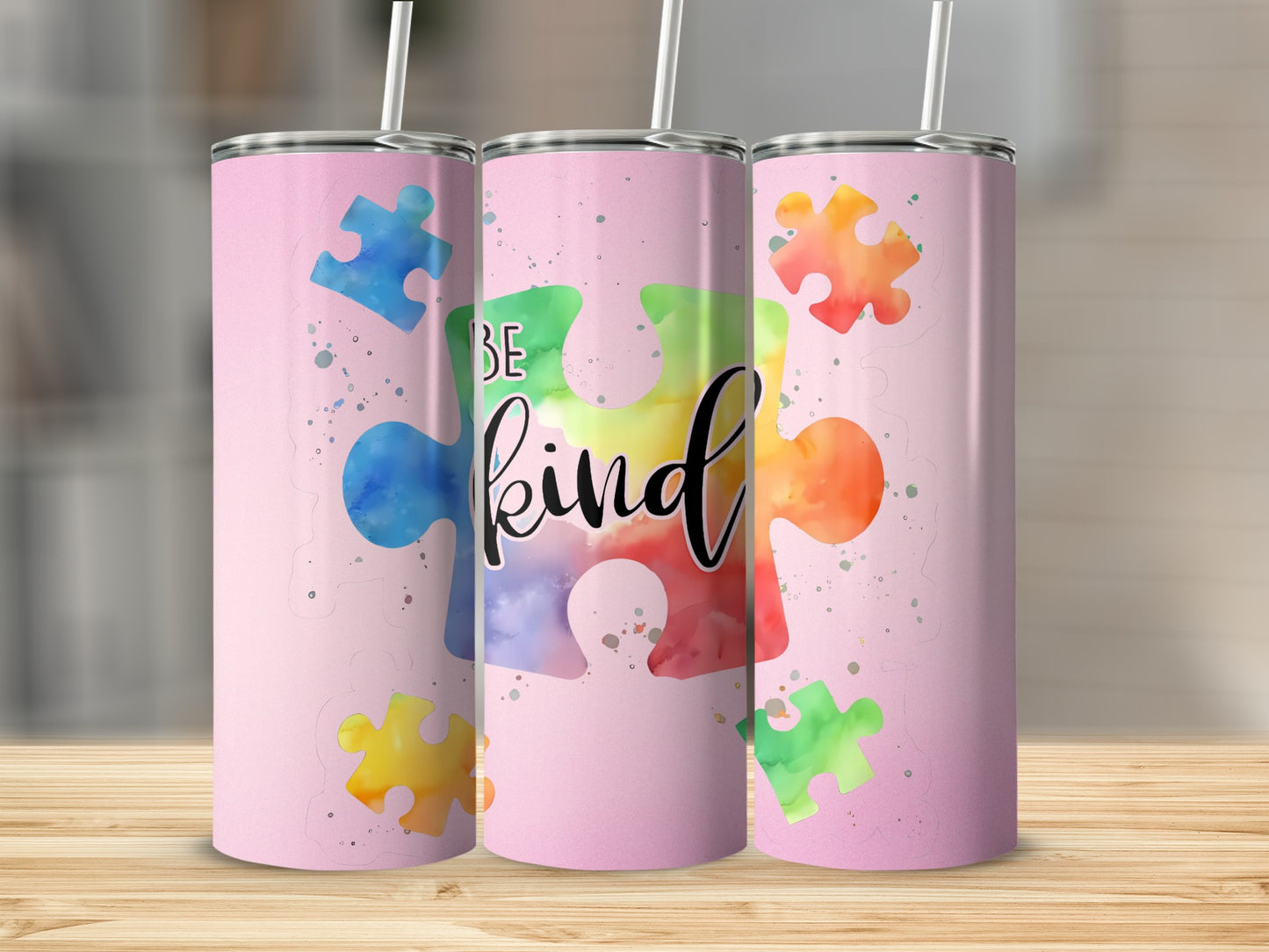 Be Kind Colorful Puzzle Piece Tumbler Product