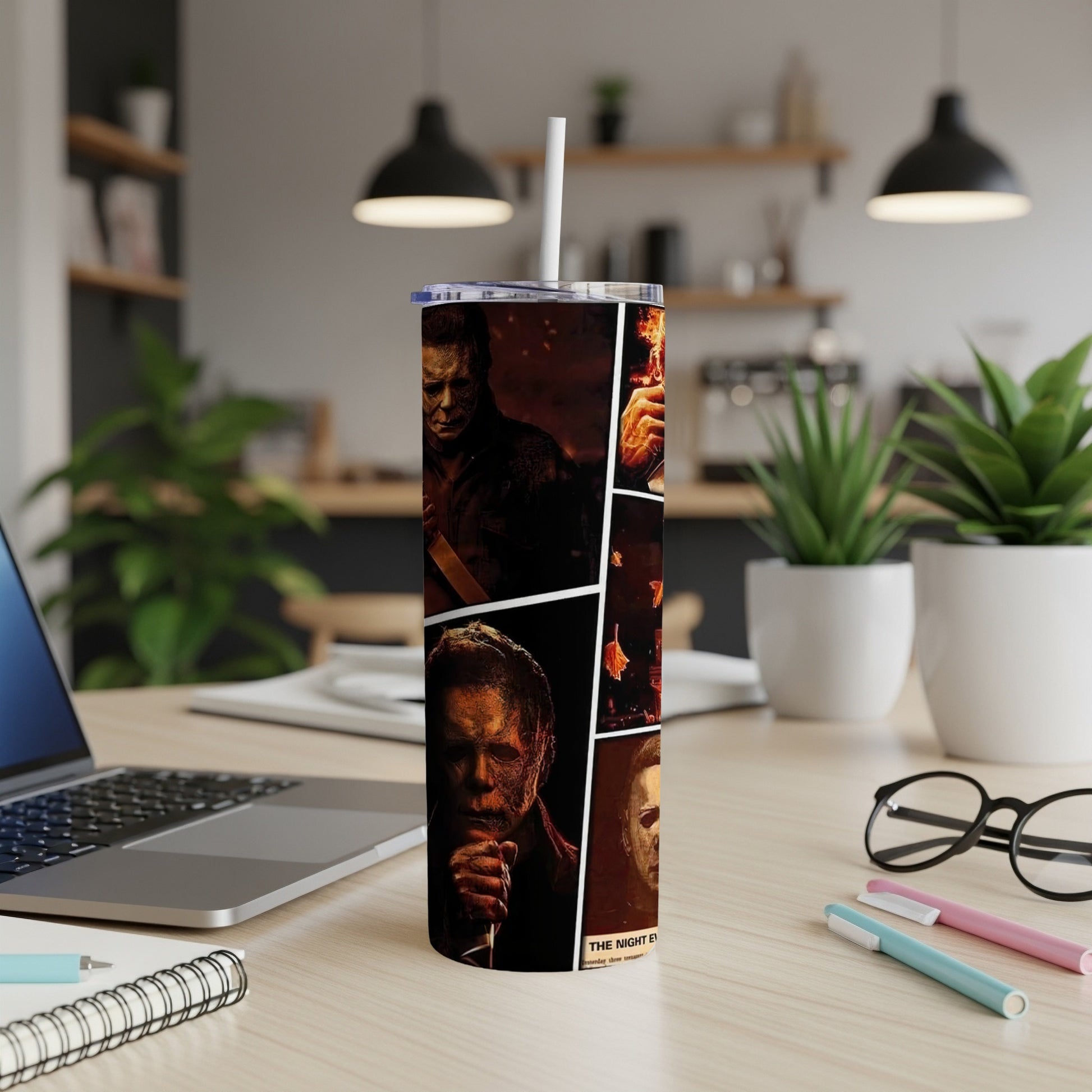 Tumbler with Michael Myers collage, "The Night Eve" text visible.