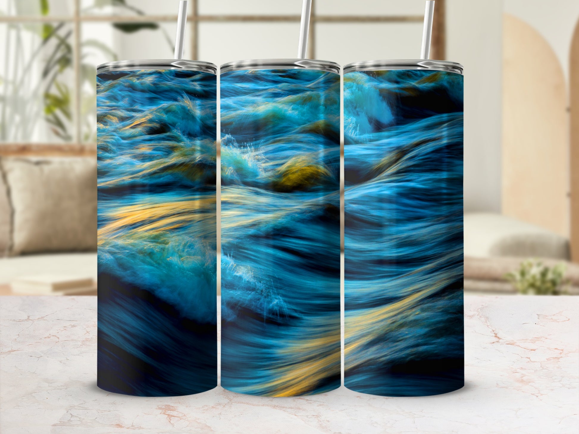 Dynamic Blue Golden Swirl Abstract Pattern product type