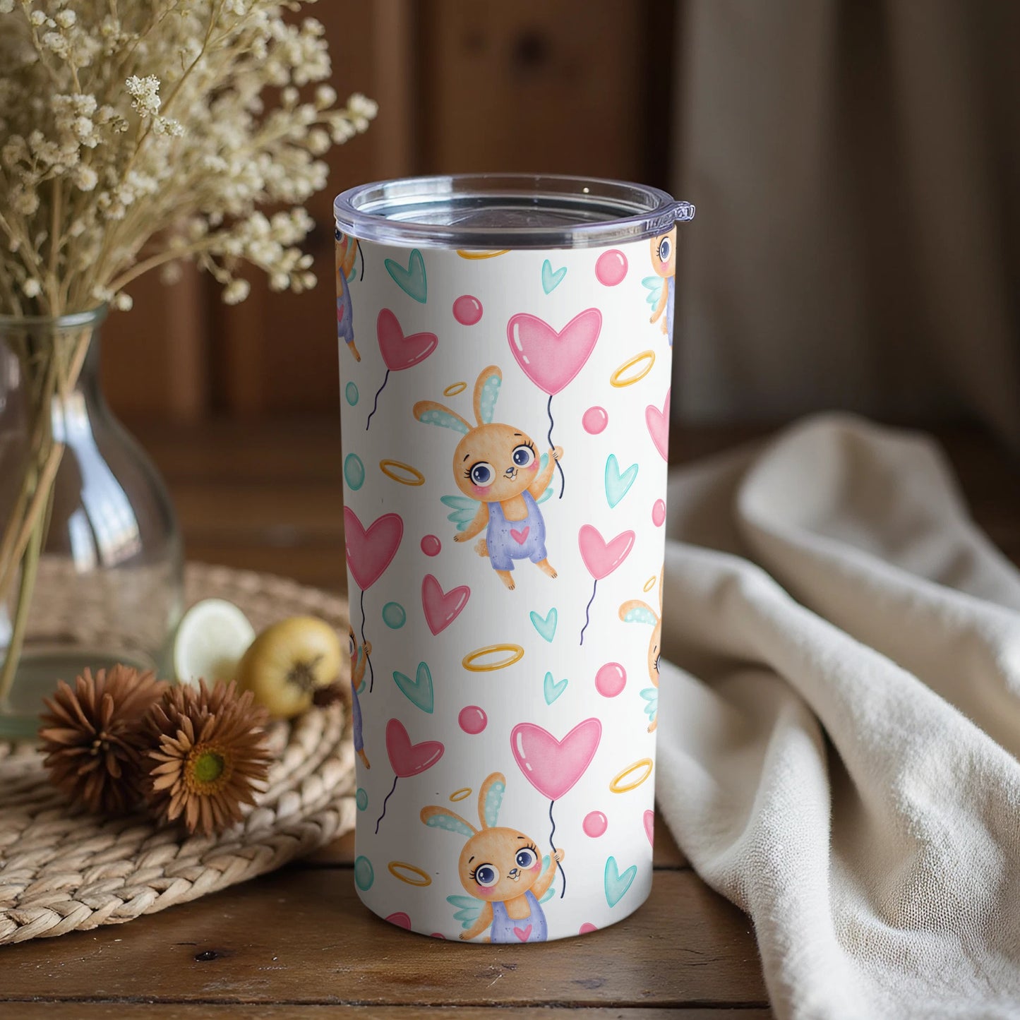 Cute Balloon Bunny Hearts Insulated Tumbler