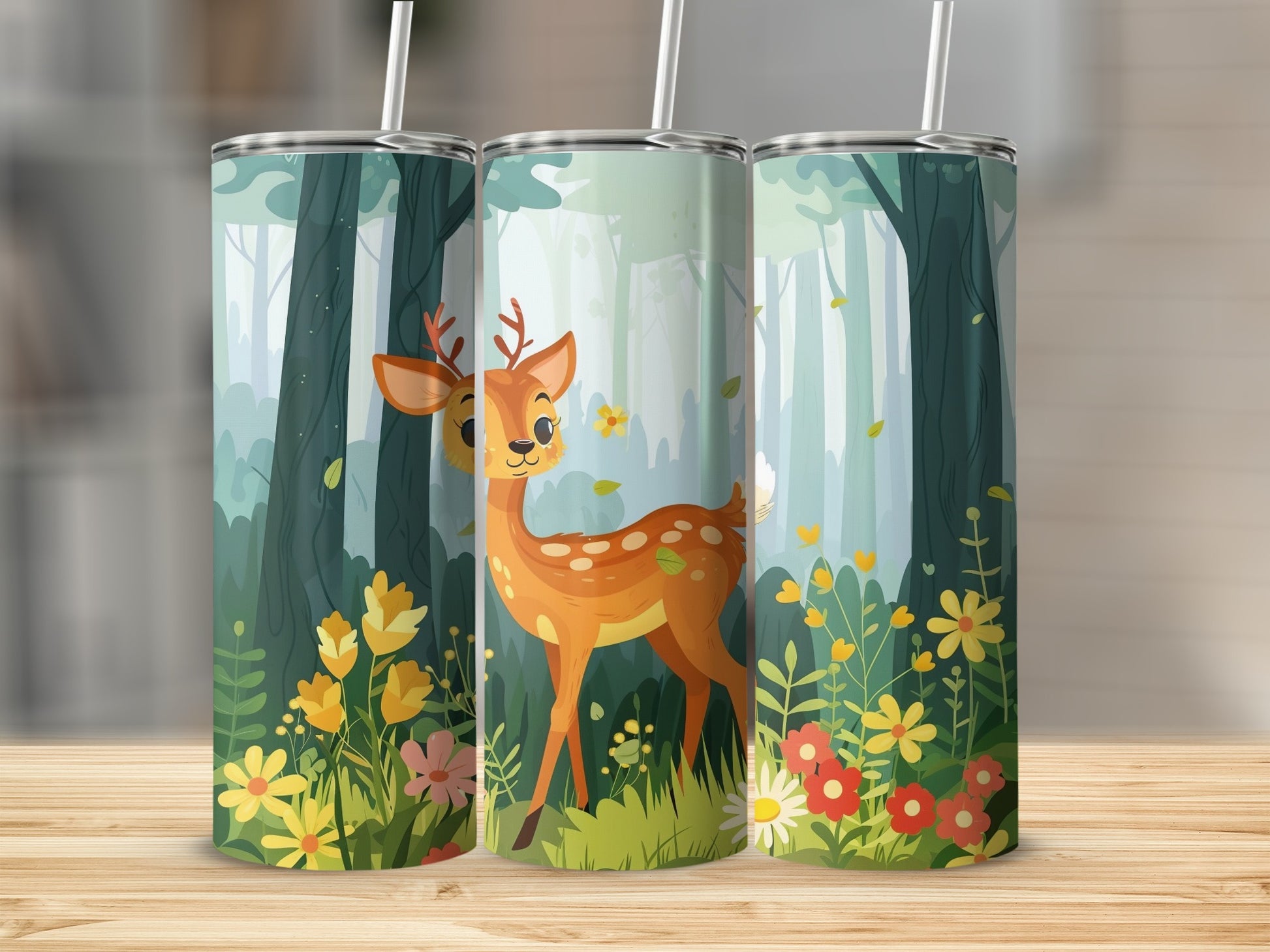 Adorable Fawn Forest Flowers Scene Tumbler product type