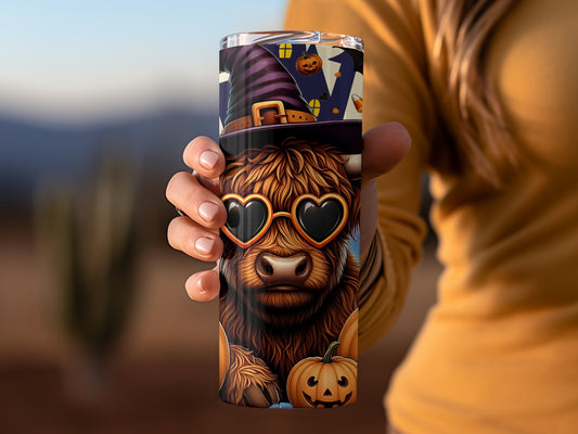 Cute Halloween Cow with Sunglasses Tumbler Cup