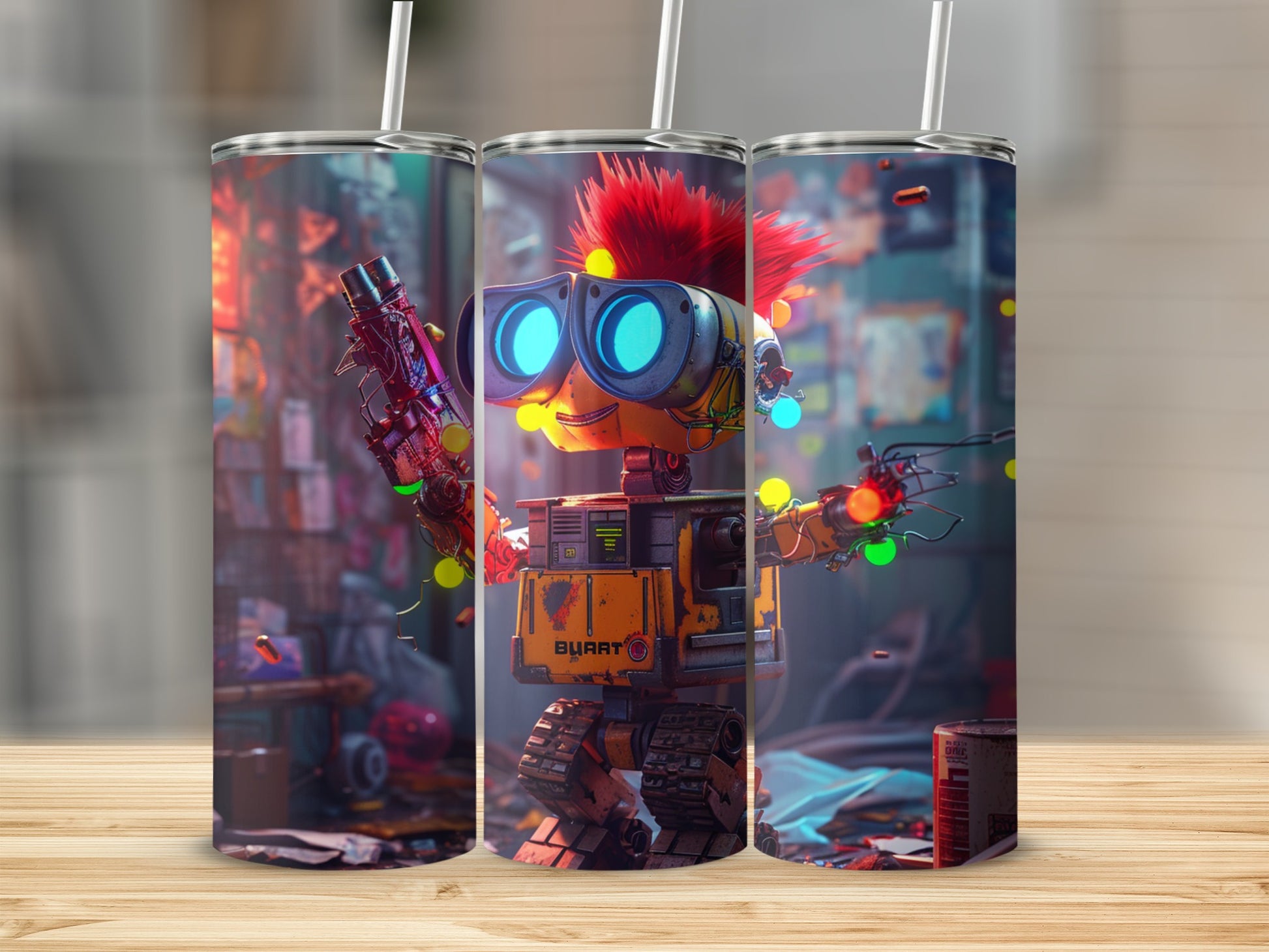 Cute Robot Character with LED Lights Tumbler Cup