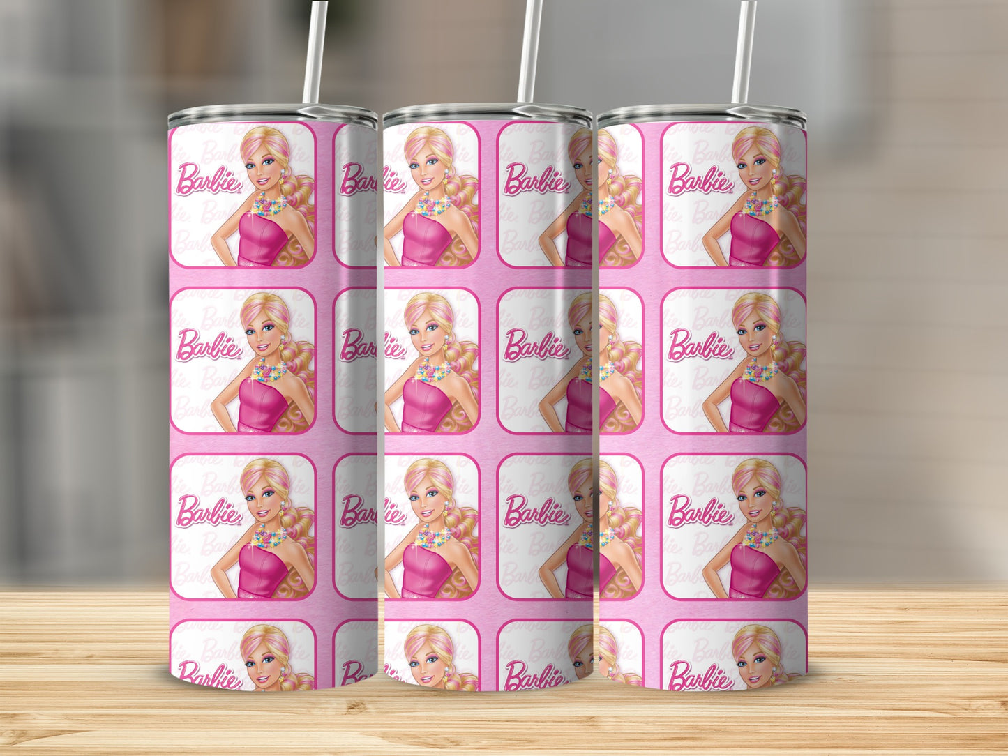 Barbie pink design insulated tumbler with straw