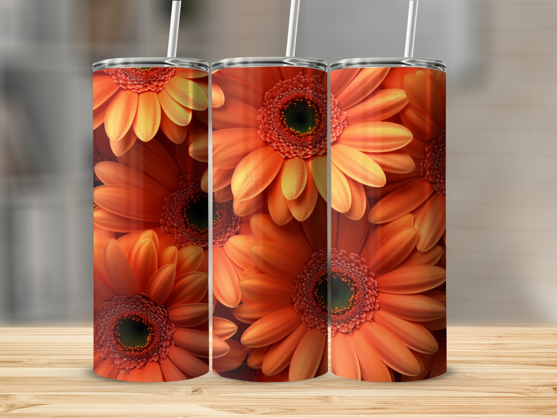 Vibrant Orange Gerbera Flower Design Tumbler Product