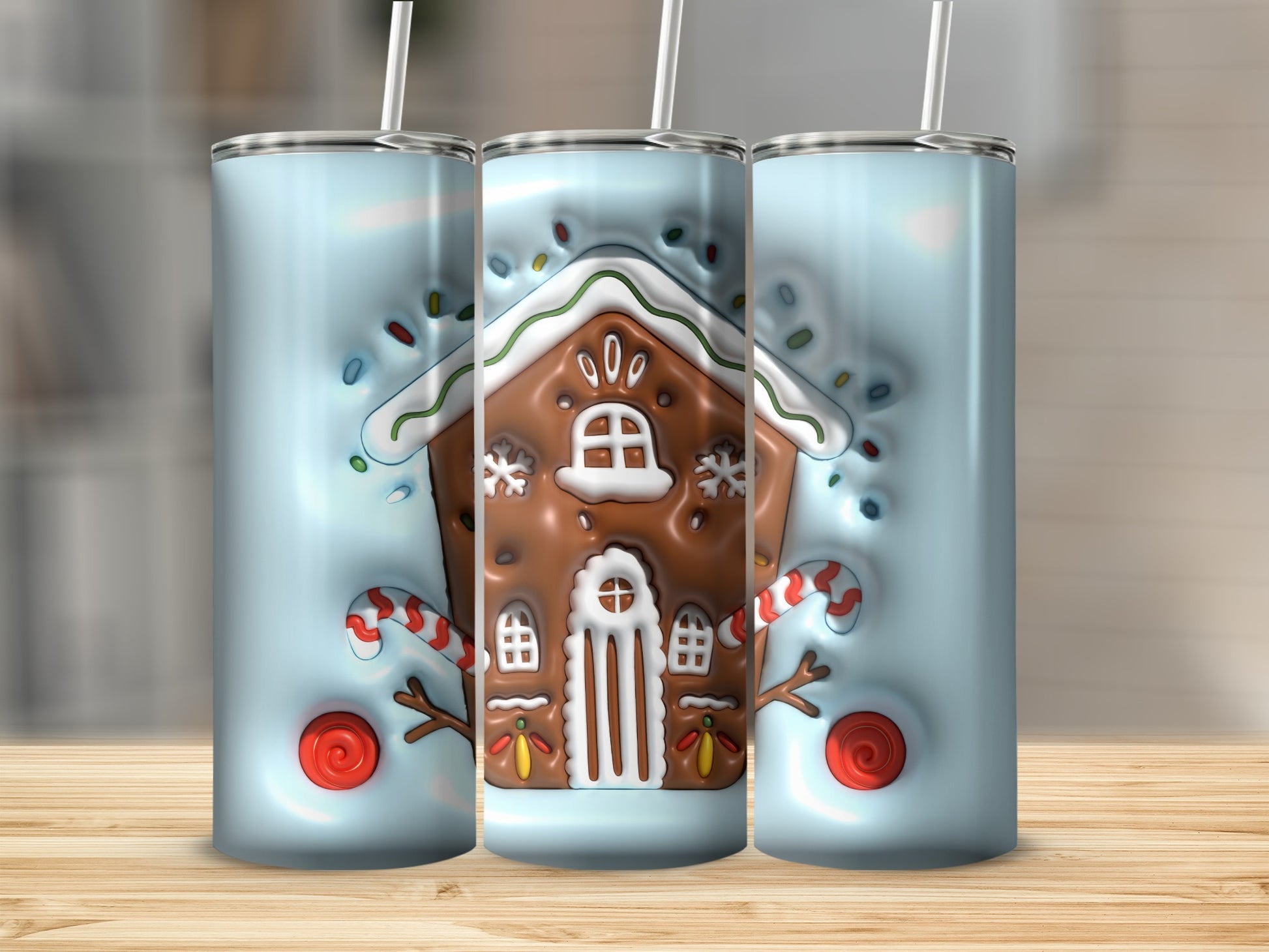 Festive Gingerbread House Design Tumbler Cup
