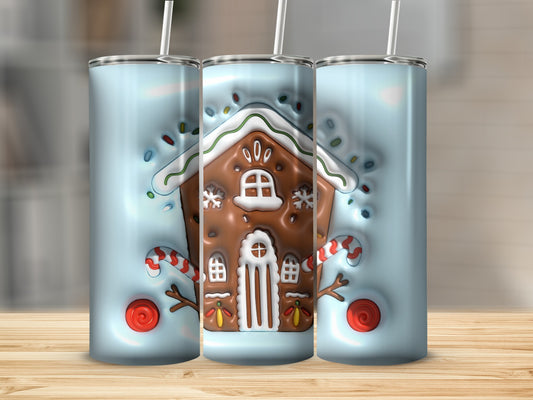 Festive Gingerbread House Design Tumbler Cup