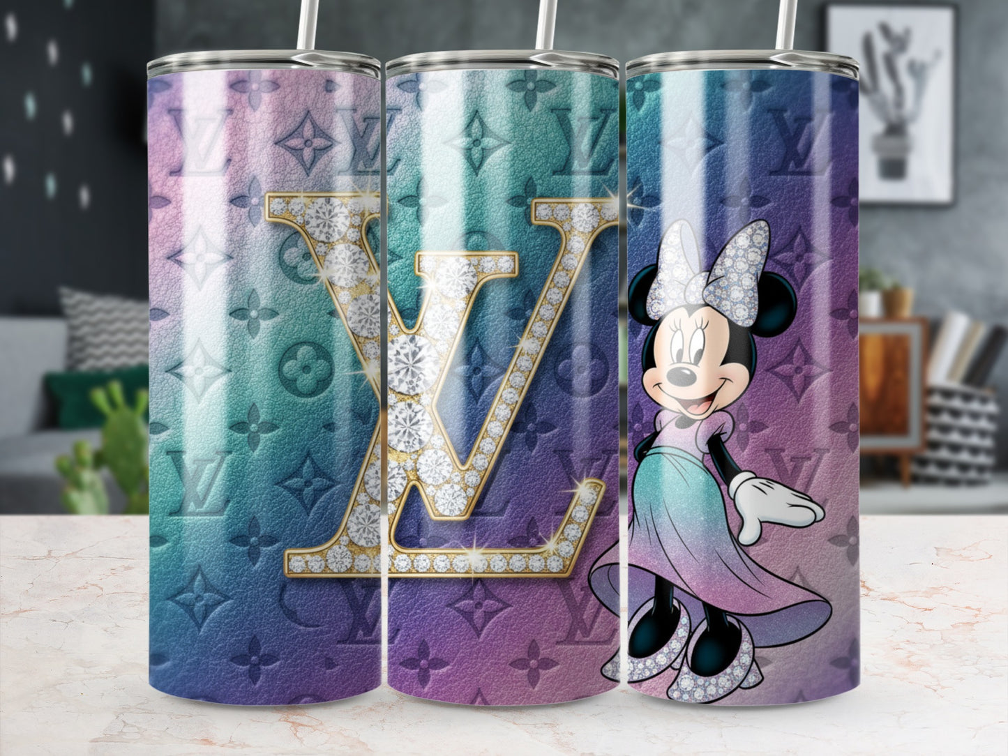 Sparkling Minnie Mouse and LV Pattern Tumbler Cup