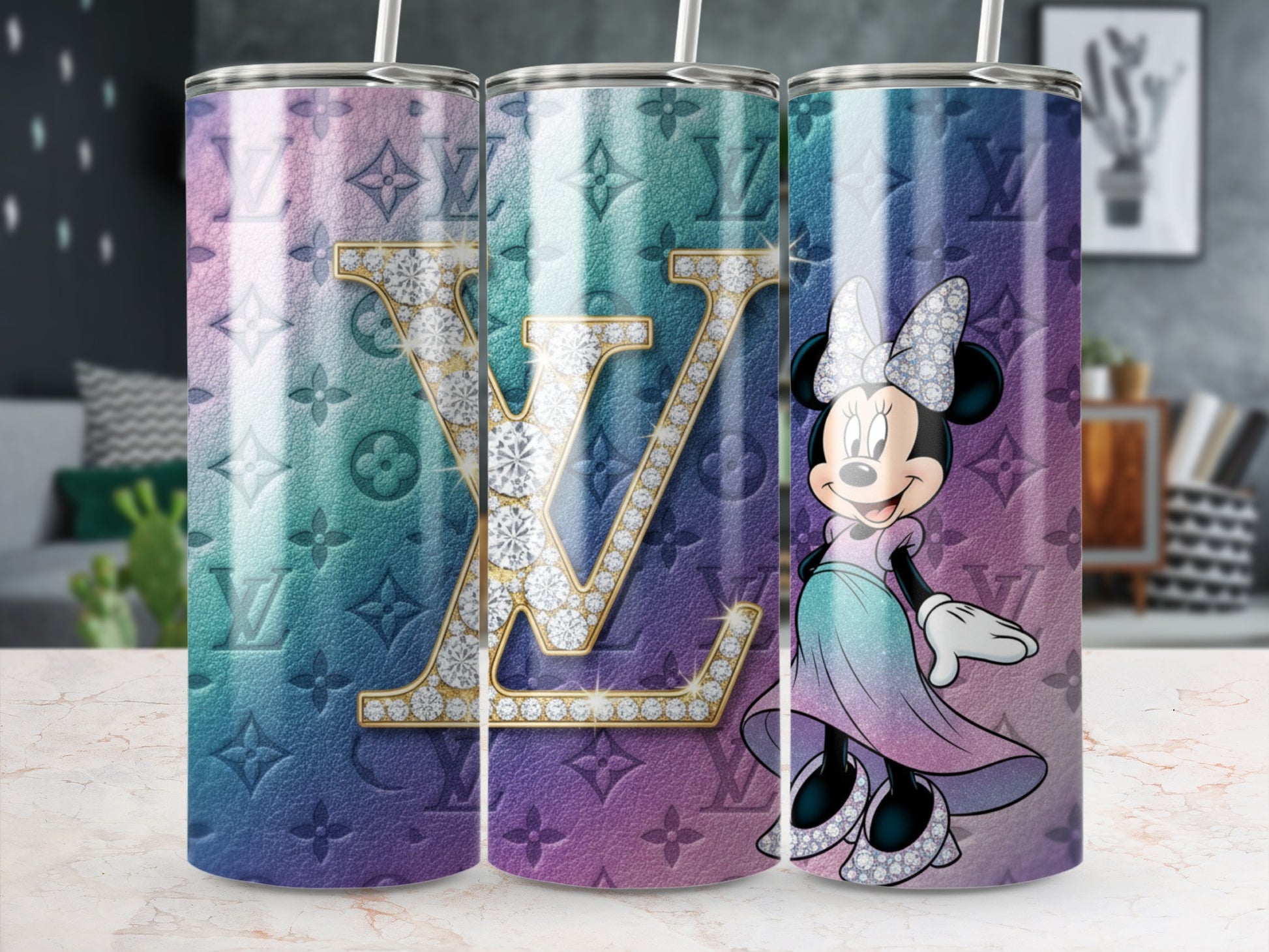 Sparkling Minnie Mouse and LV Pattern Tumbler Cup