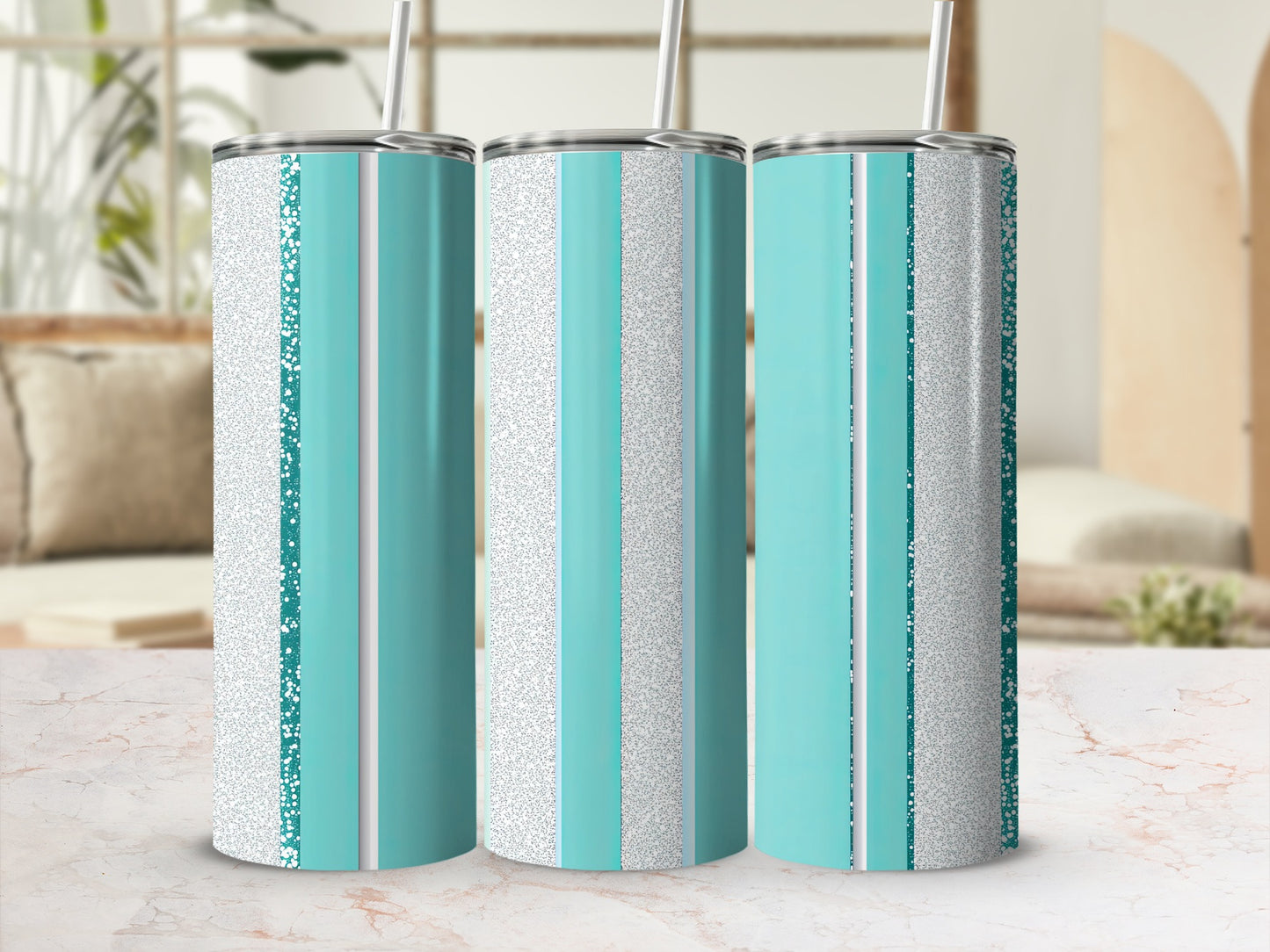 Aqua And Silver Vertical Patterned Texture Design Tumblers