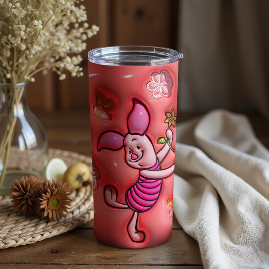 Piglet with Flowers and Butterfly Design Tumbler