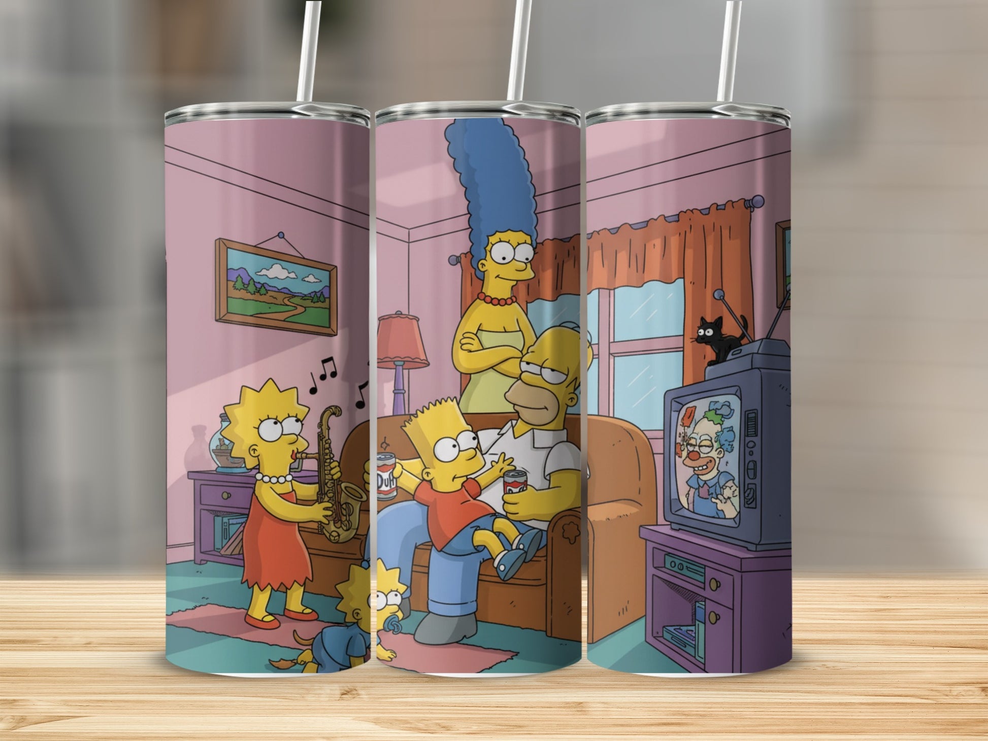 Cartoon Family Living Room Scene Travel Tumbler