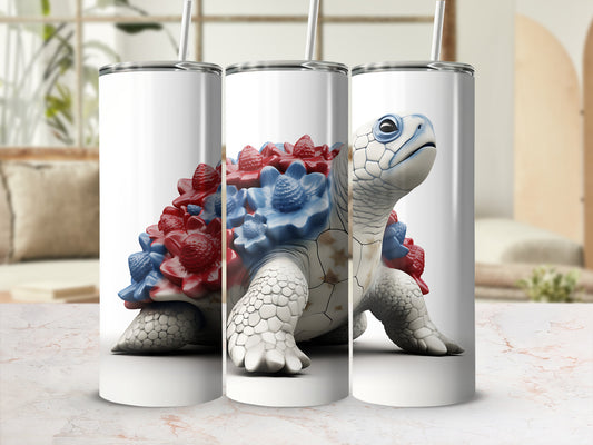 Tumbler with patriotic red, white, and blue turtle design.