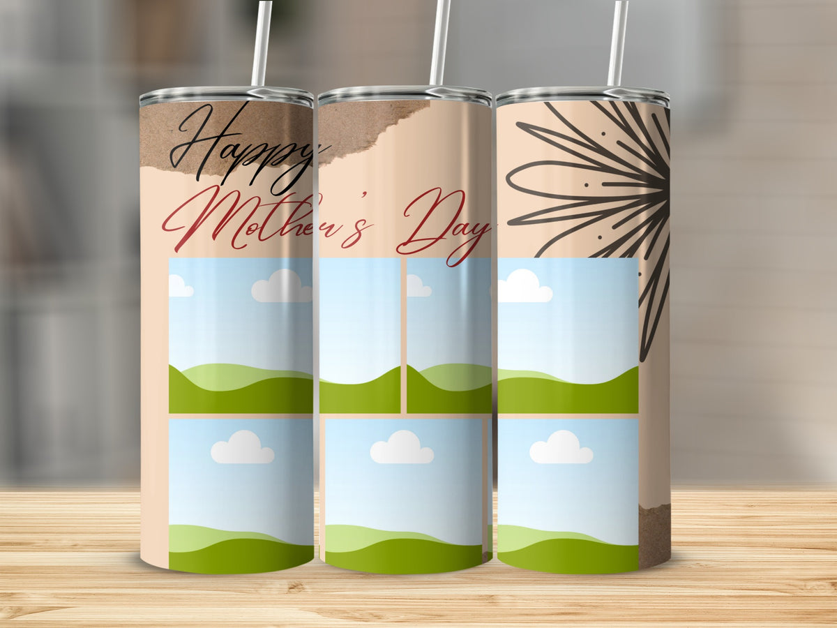 Tumblers with "Happy Mother's Day" text and photo placeholders.