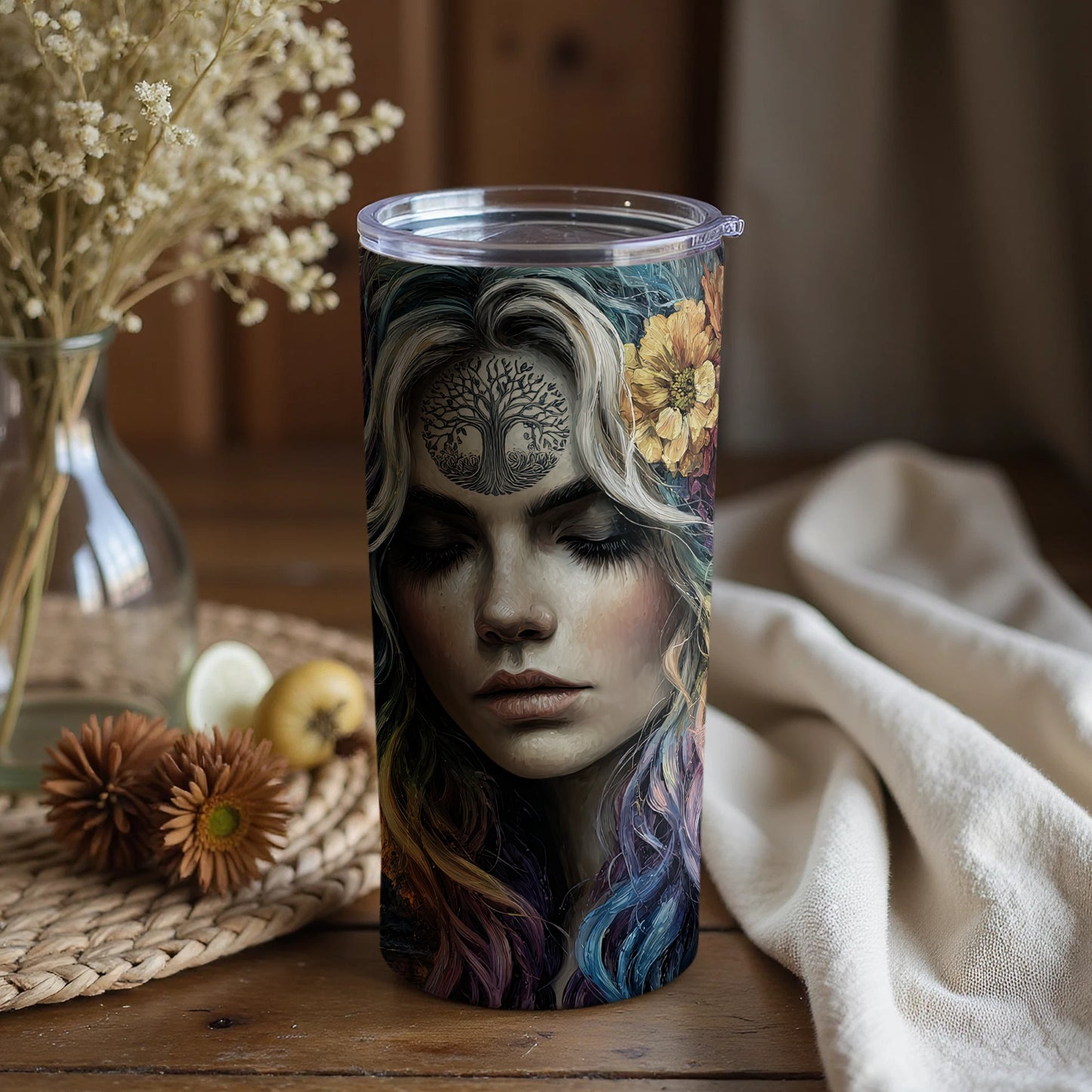 Mystical Floral Tree Artwork Insulated Tumbler