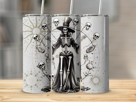 Skeleton With Top Hat and Skulls Print Tumbler