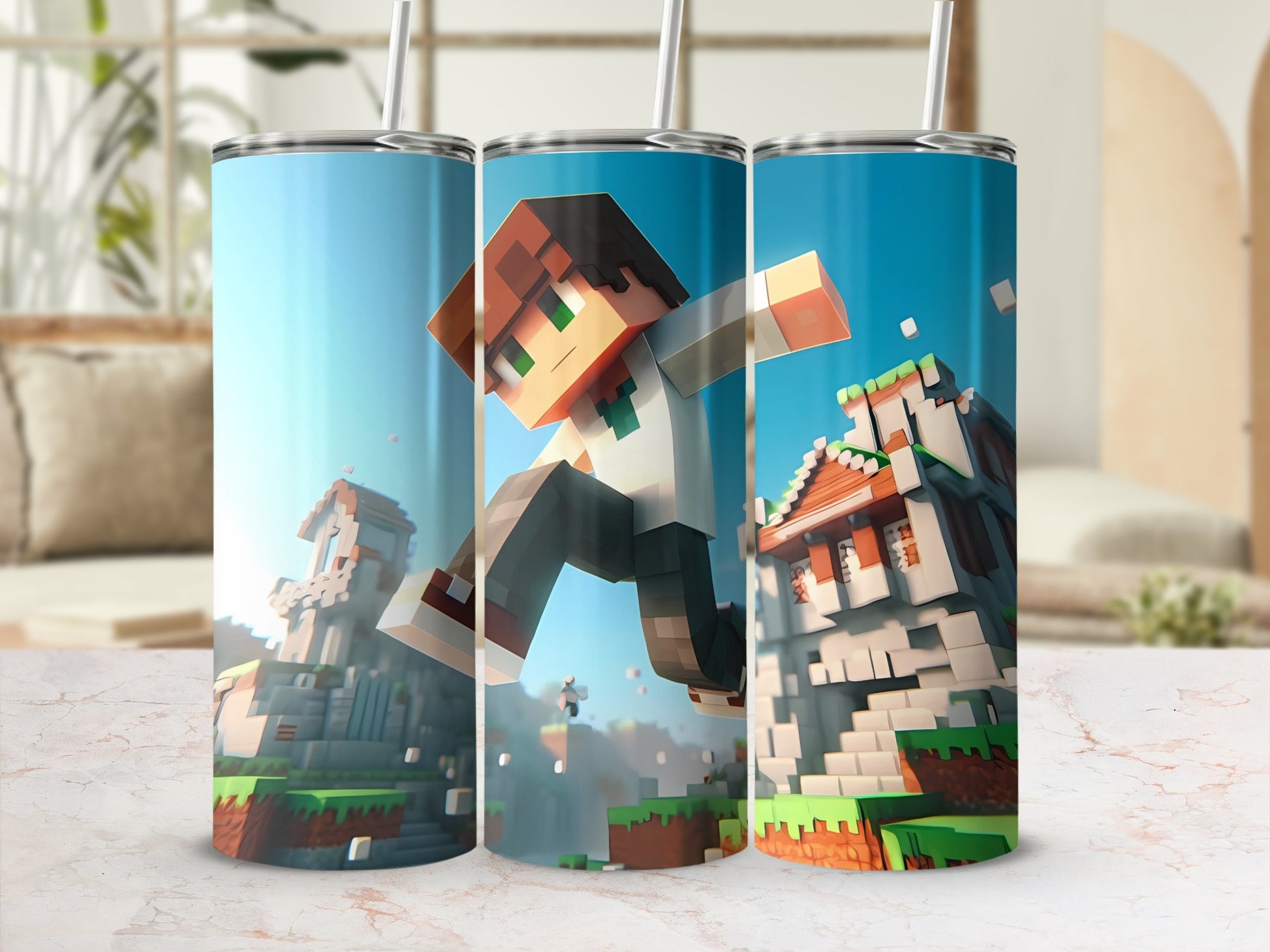 Pixelated Adventure Scene Stainless Steel Tumbler