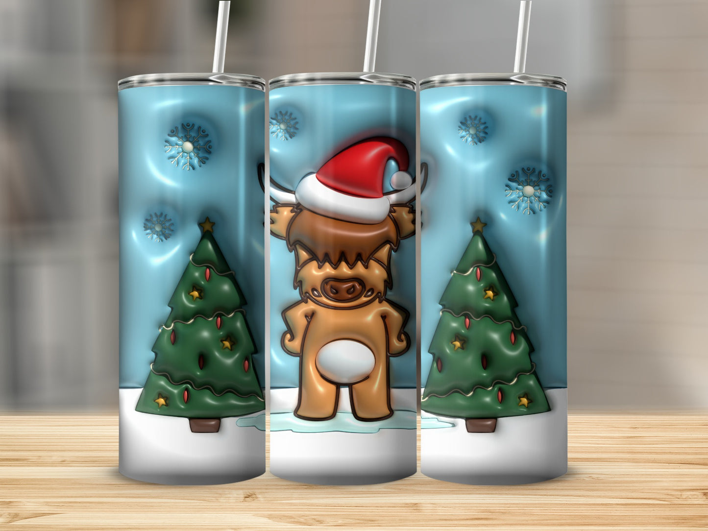 Santa Cow with Christmas Trees Festive Season Tumbler