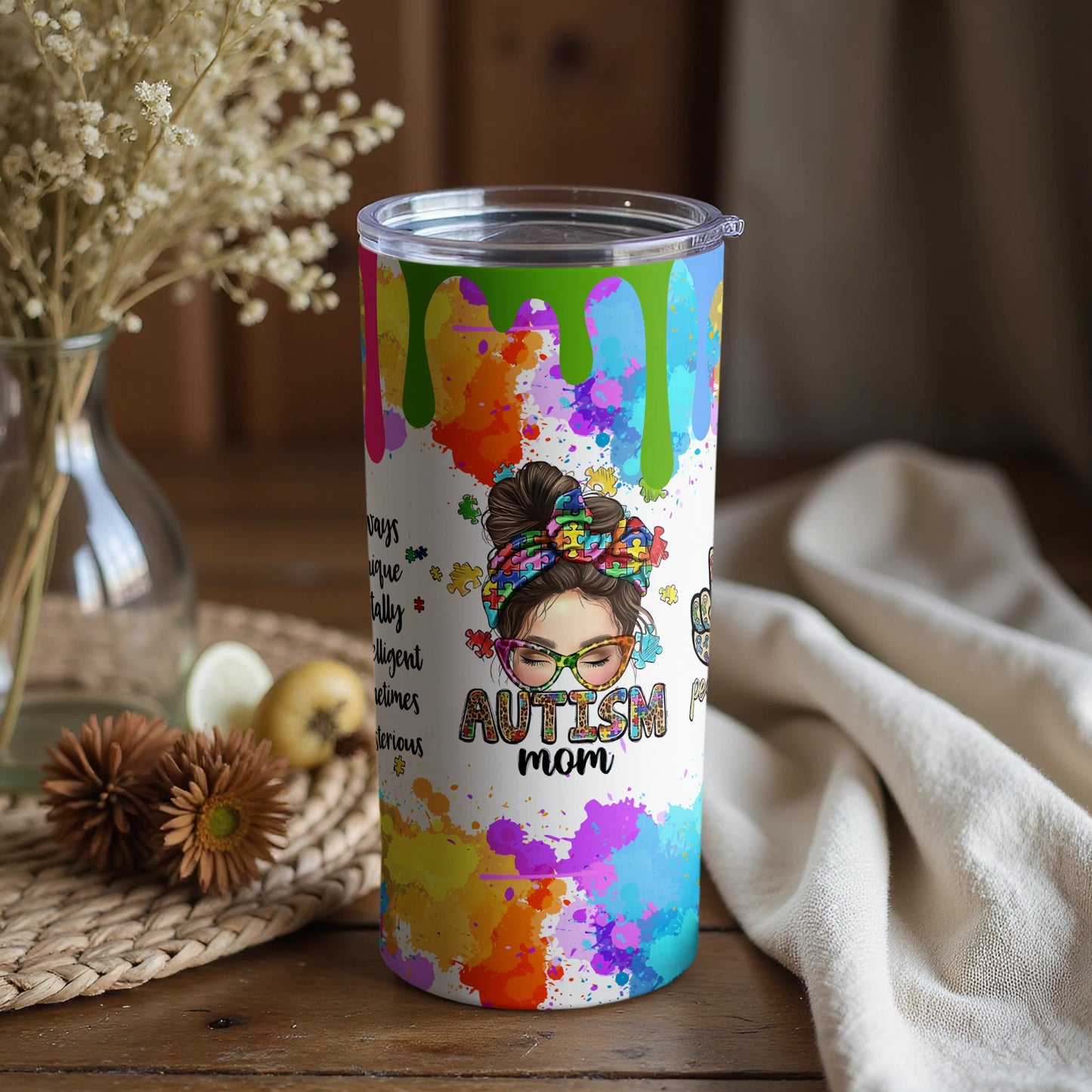Colorful Autism Mom Tumbler for Moms with ADHD