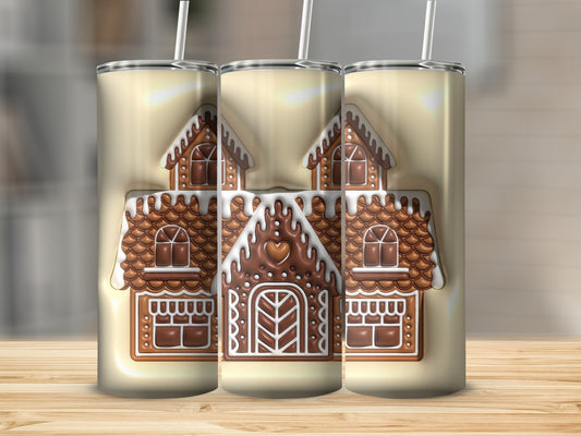 Festive Gingerbread House Design Tumbler Cup