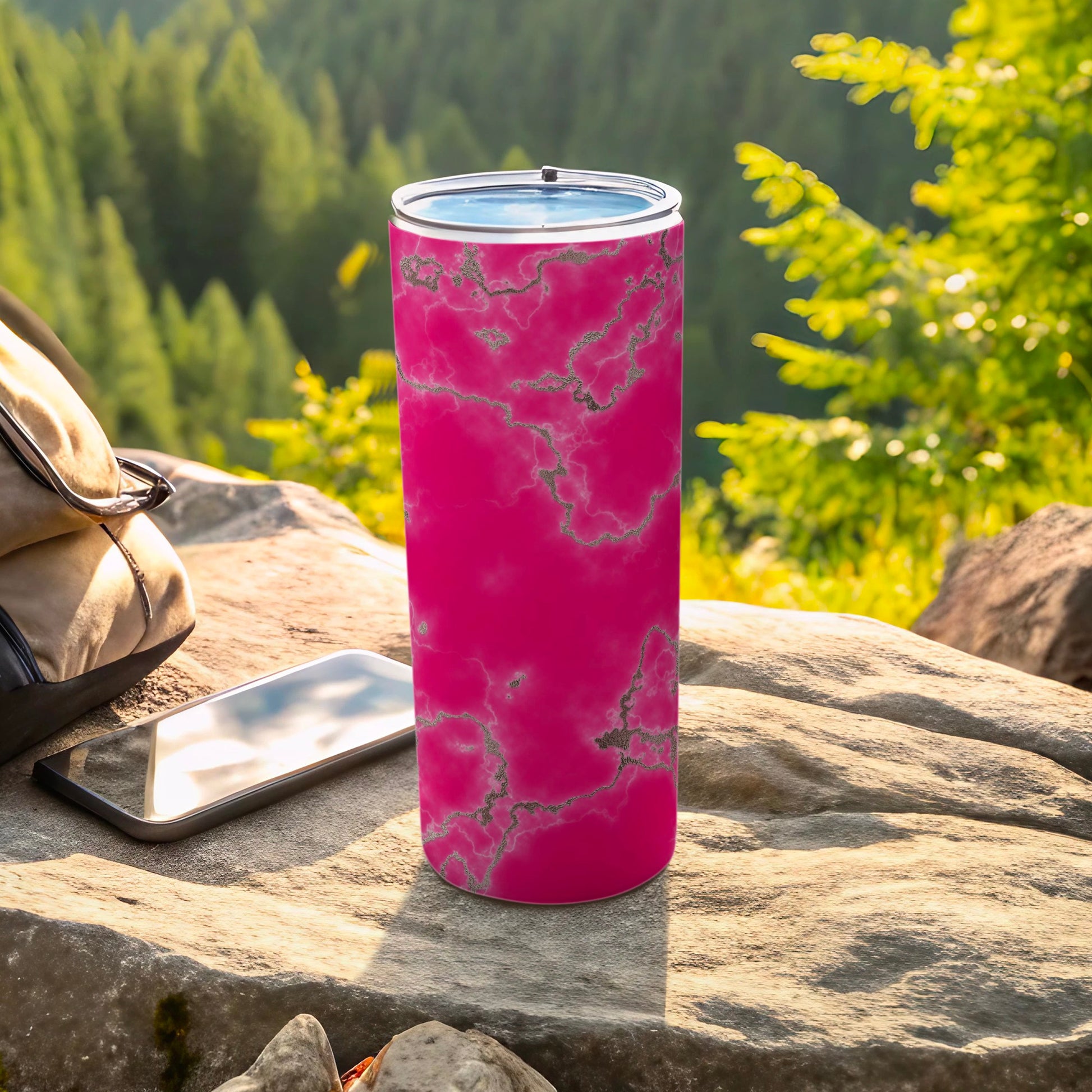 Bright Pink Silver Veined Marble Tumbler product type