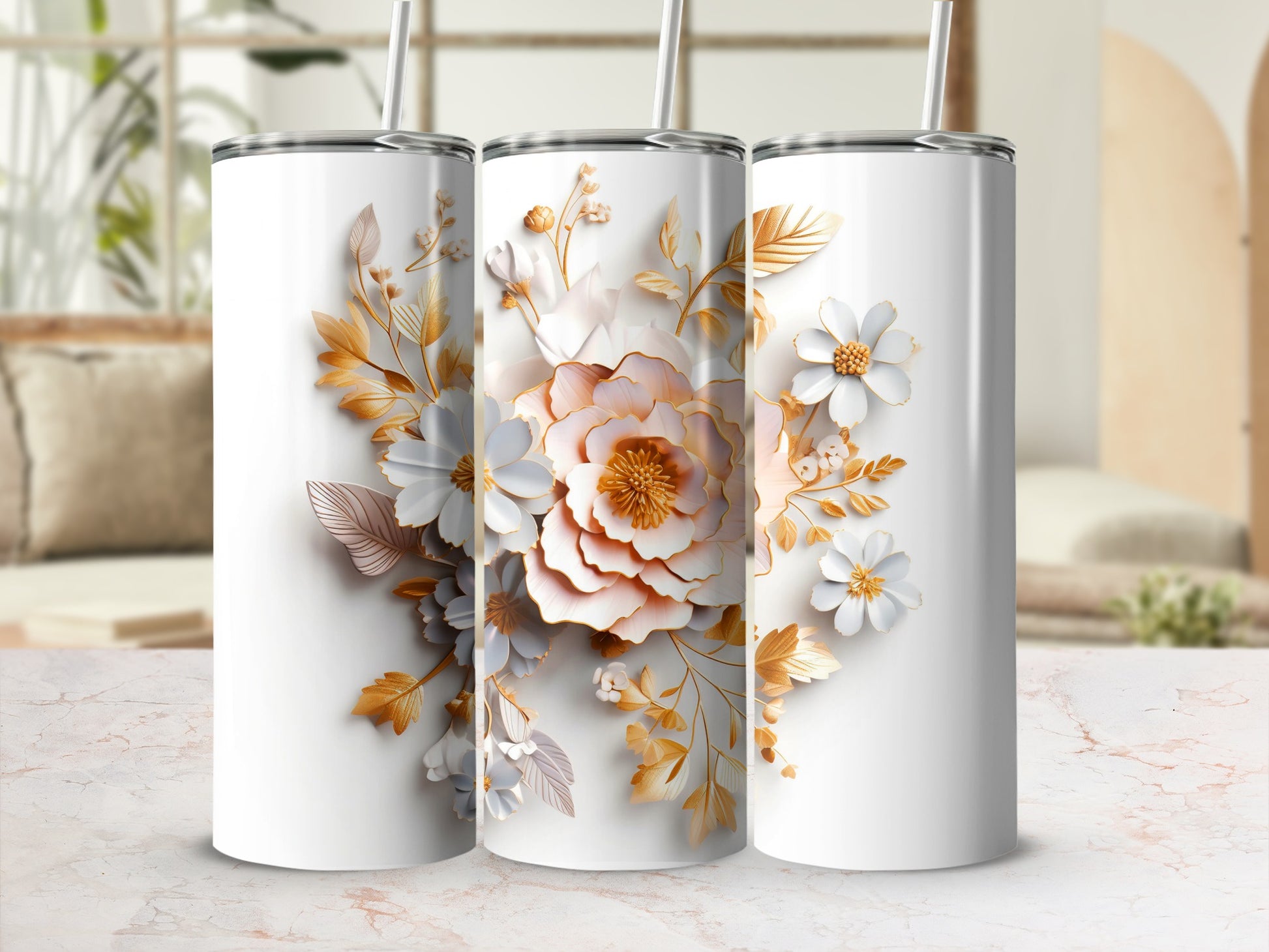 Elegant Floral Design Insulated Tumbler for Everyday Use