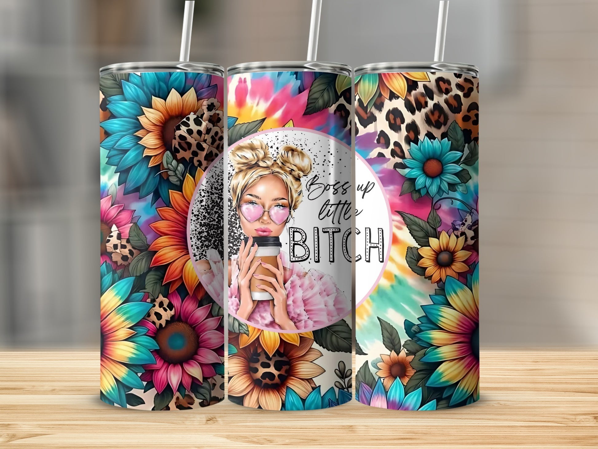 Boss Up Little Bitch Floral and Leopard Print Tumbler