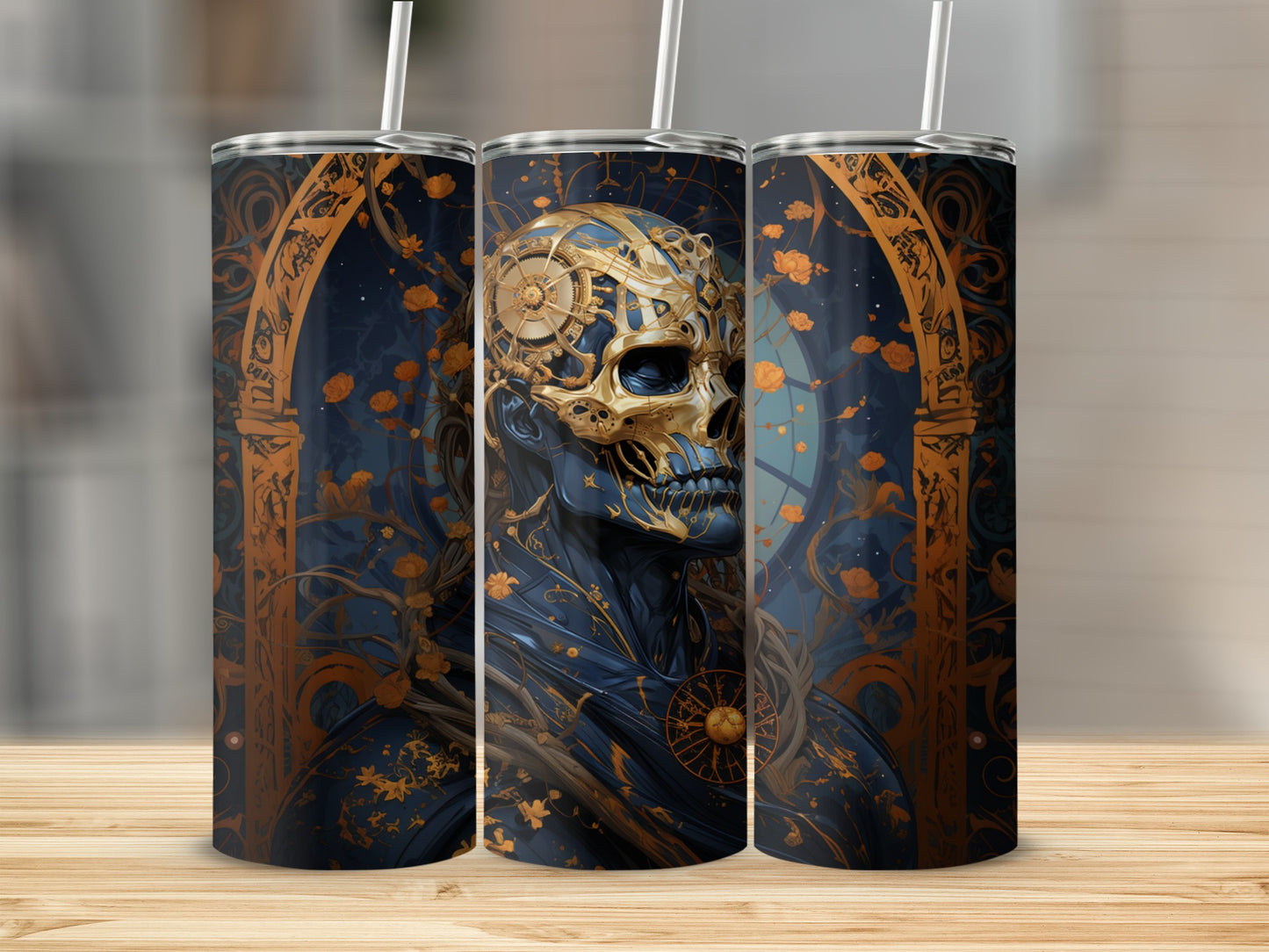 Steampunk Skull Design Travel Tumbler Flask Product