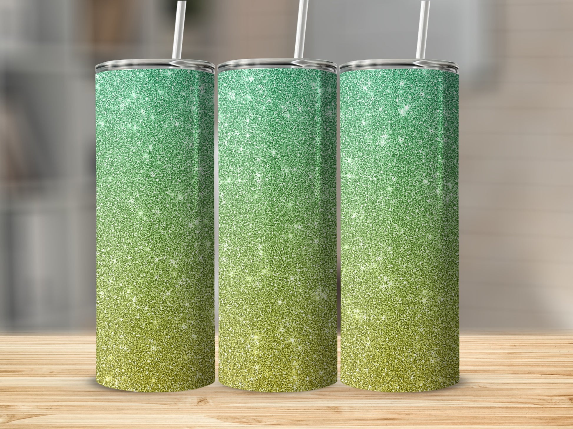 Glittery Green Ombre Stainless Steel Tumbler