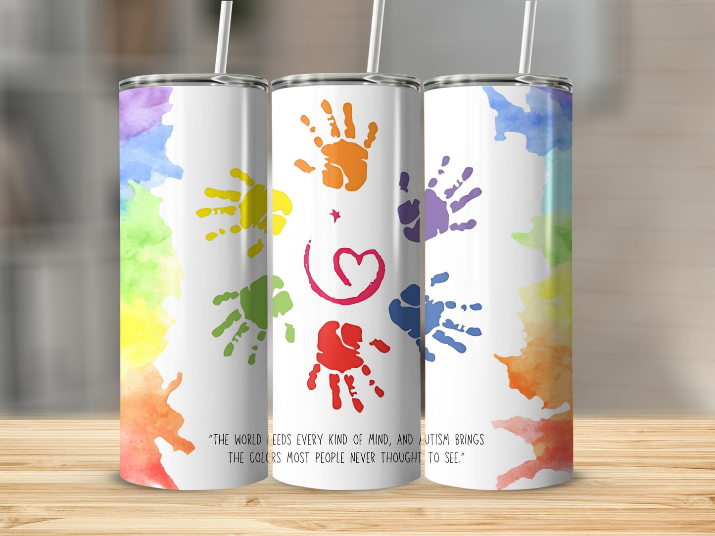 Colorful Autism Awareness Handprint Tumbler