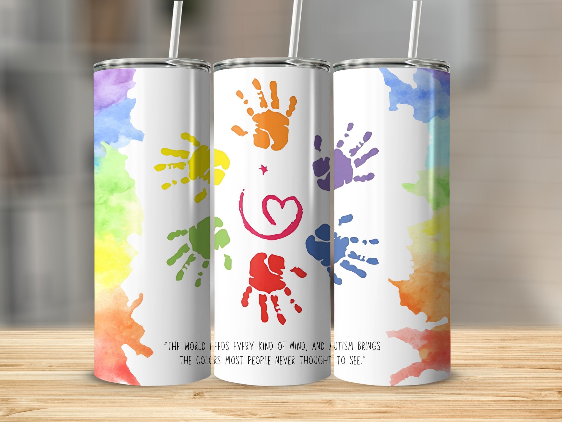 Colorful Autism Awareness Handprint Tumbler