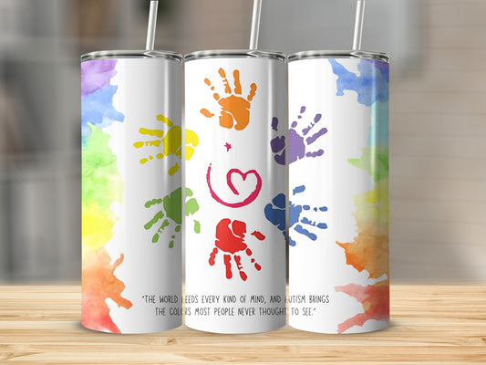Colorful Autism Awareness Handprint Tumbler
