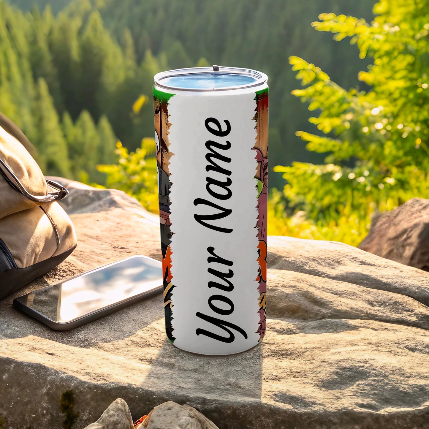 Customizable Tumbler with Your Name and Forest Design