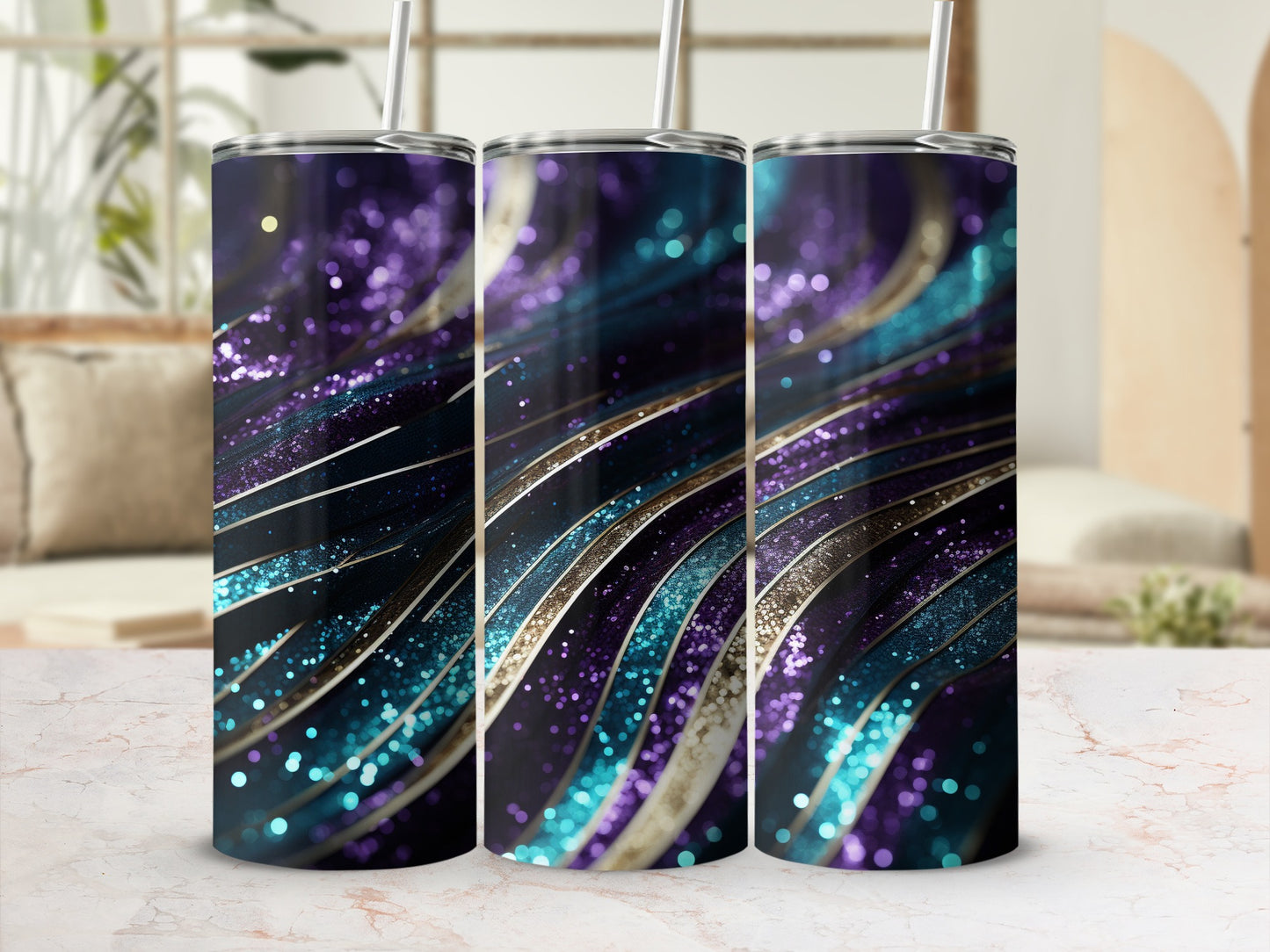 Purple Teal Gold Glitter Abstract Swirl Pattern Tumbler product type