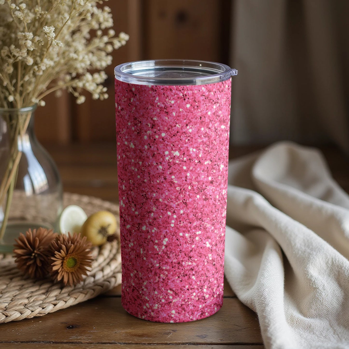 Glittery Pink Speckled Tumbler for Sparkling Beverage