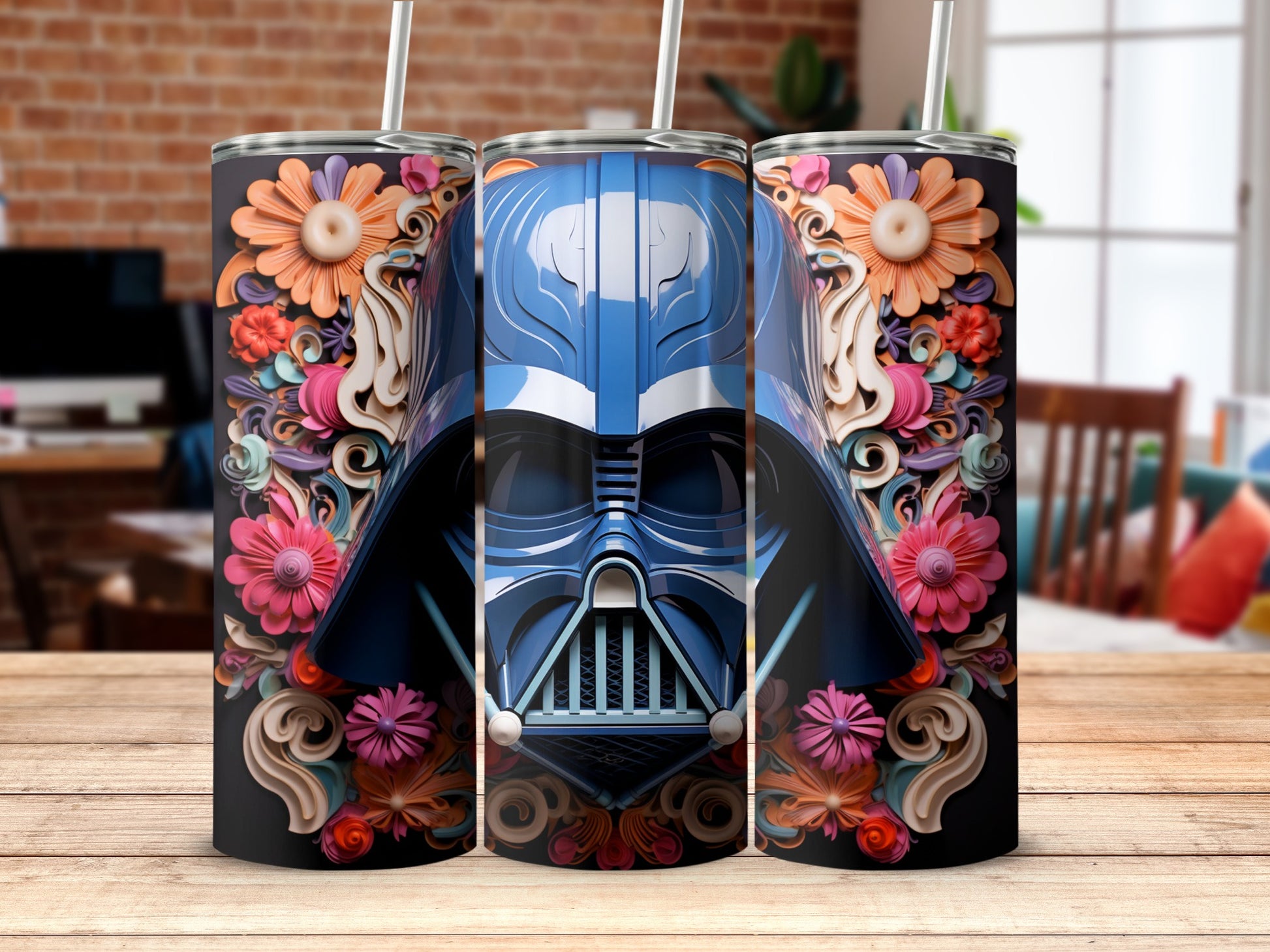 Darth Vader Floral Design Stainless Steel Tumbler