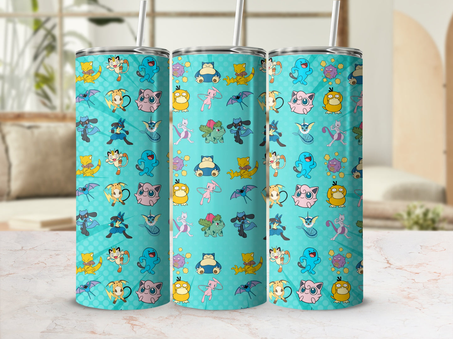 Cute Cartoon Character Blue Pattern Tumbler Cup