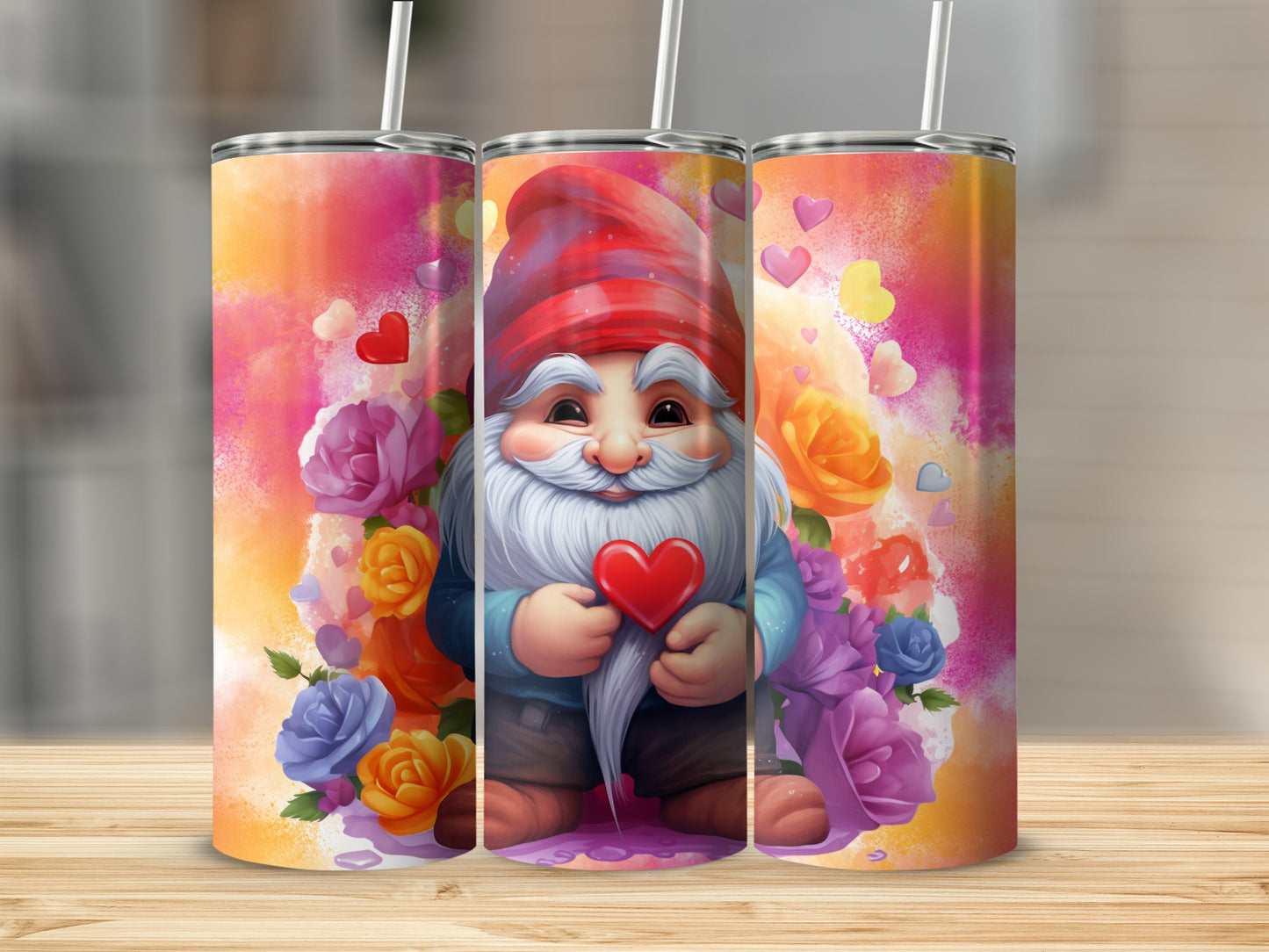 Adorable Gnome Tumbler with Colorful Floral Design
