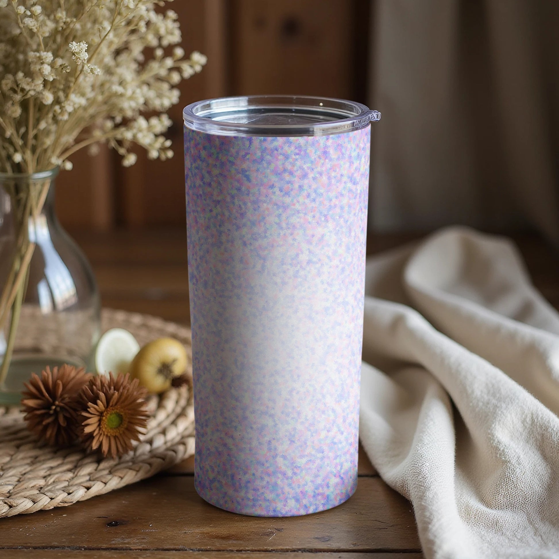 Vibrant Multicolor Tumbler With Lid and Floral Background