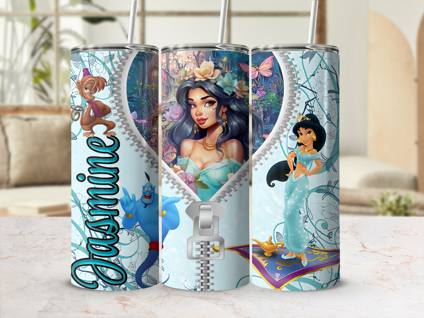 Jasmine Theme Tumbler with Zipper Design Artwork