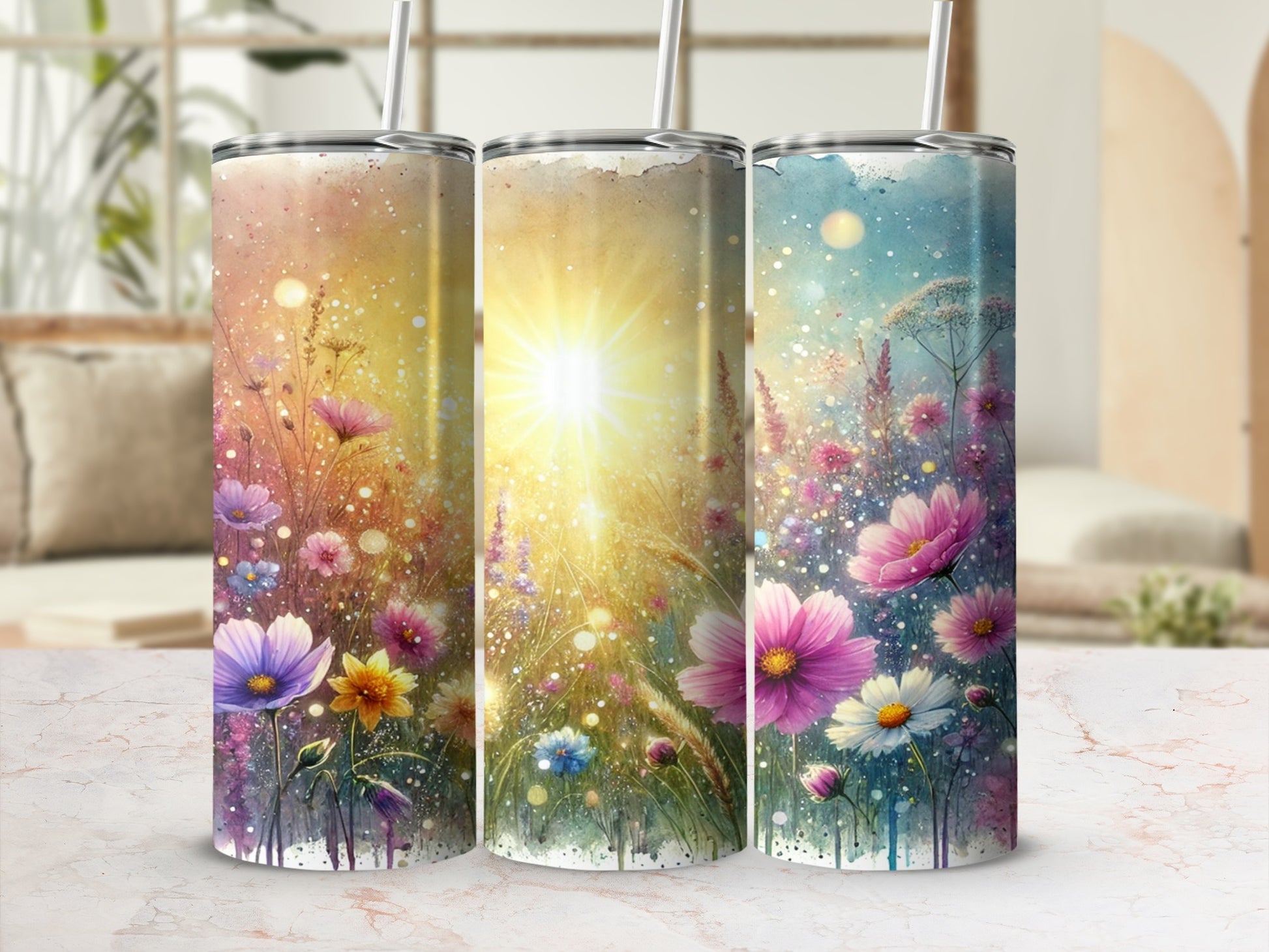 Colorful Floral Design Insulated Tumbler Cup Product