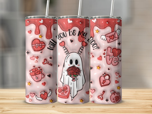 Will You Be My Boo Valentines Day Tumbler Design