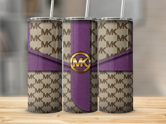 Stylish Purple MK Letter Design Travel Tumbler Cup